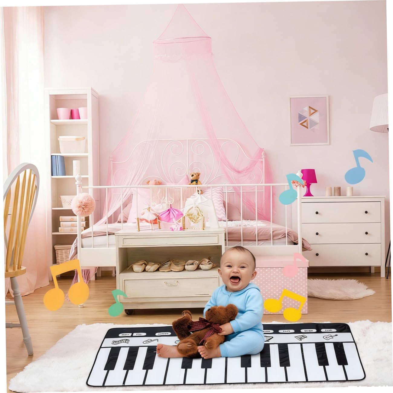 Tappeto Pianoforte Musicale 180x72cm Bianco 1 Pezzo | Tappetino Touch Play Tastiera, Confezione in Scatola Colorata, Resistenza All'usura e Finitura Liscia