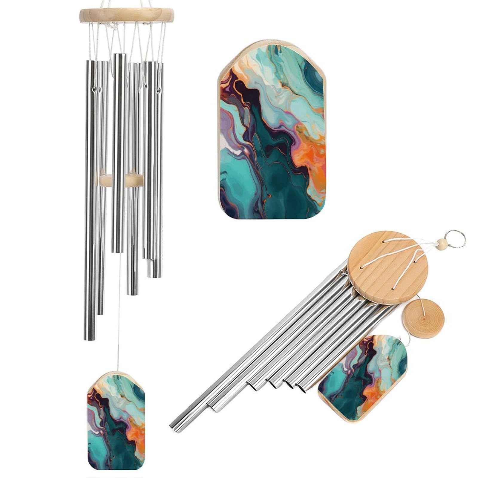 Colourful Marble Wind Chimes for Outside Personalized Sympathy Wind-Chime with 6 Tuned Tubes Elegant Aluminium Wind Chimes Memorial Windchimes Best Gift 20.5"
