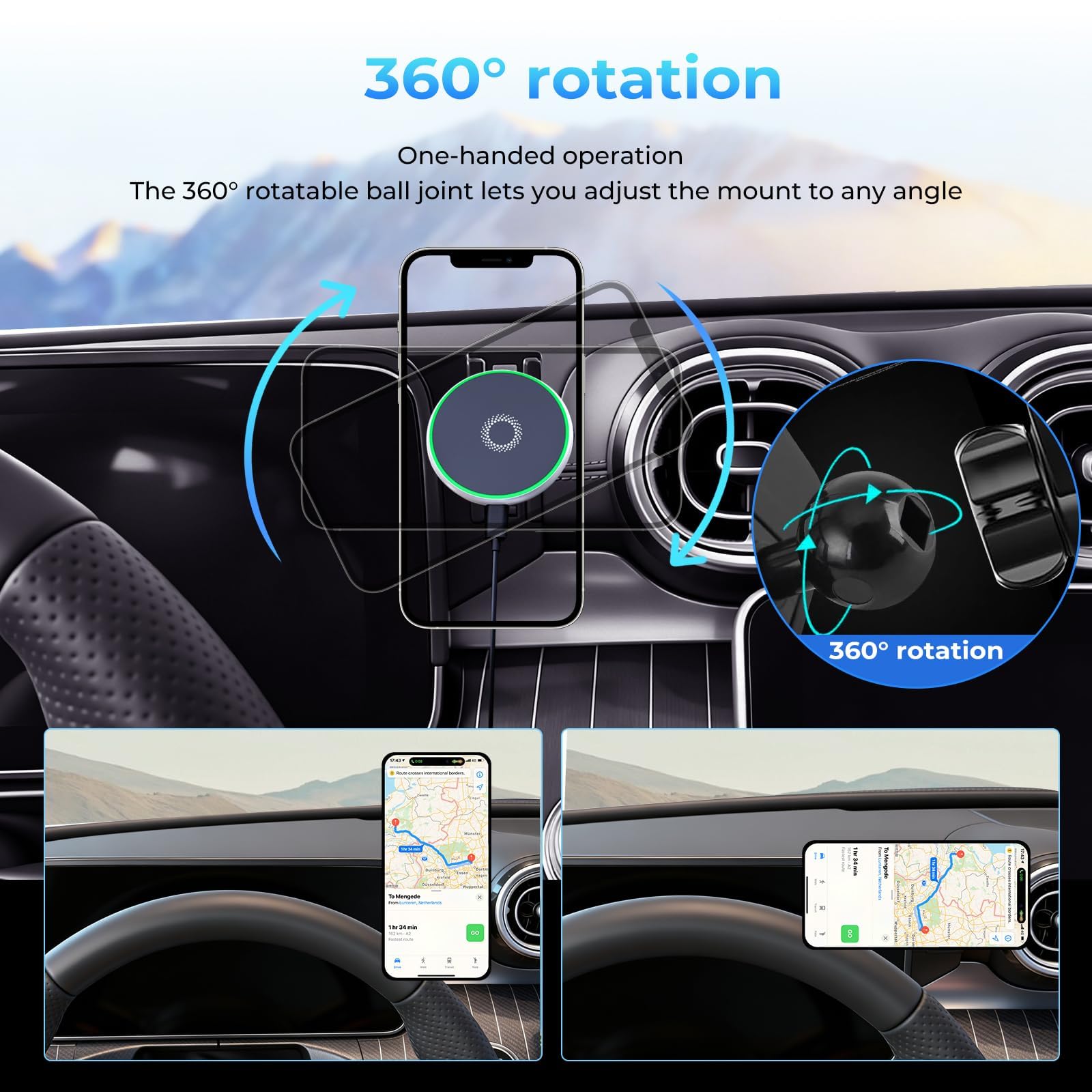 Supporto magnetico per telefono per Mercedes Benz GLC 2023-2026 Classe C 2022-2026 Accessori Schermo da 12,3 pollici, rotazione a 360° per supporto per telefono caricabatterie wireless Magsafe