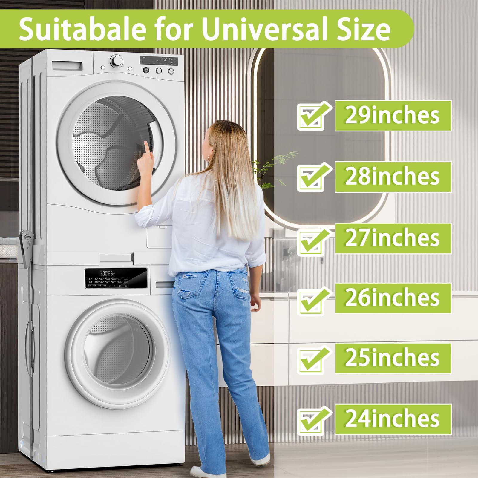 Universal Stapelset Verbindungsrahmen für Waschmaschine Trockner mit Spanngurte Ratsche 42-70cm
