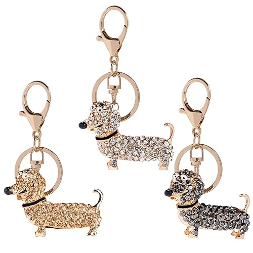GOOTRADES Set of 3 Bling Dog Dachshund Keychain, Rhinestone Weiner