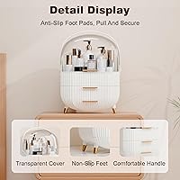 Vista 2 de Makeup Organizers and Storage, Make up Organizer for Vanity Cosmetics Skincare Organizers With Lid and Drawers Display Cases for Countertop（White）