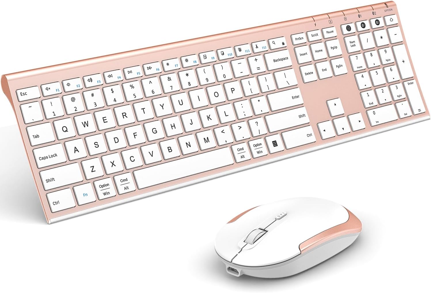 Bluetooth Keyboard Mouse, Multi-Device Wireless Keyboard and Mouse Combo, Dual-Mode, Ultra Slim, Rechargeable, for Windows/Mac OS (Rose Gold)