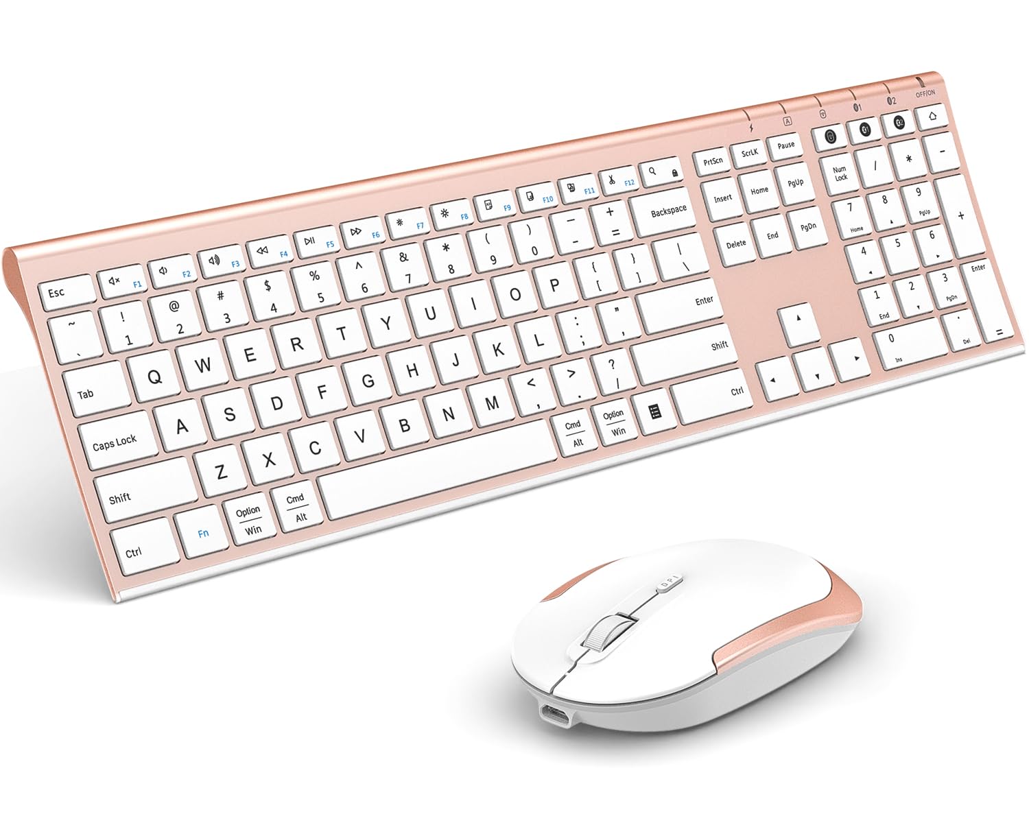 Bluetooth Keyboard Mouse, Multi-Device Wireless Keyboard and Mouse Combo, Dual-Mode, Ultra Slim, Rechargeable, for Windows/Mac OS (Rose Gold)