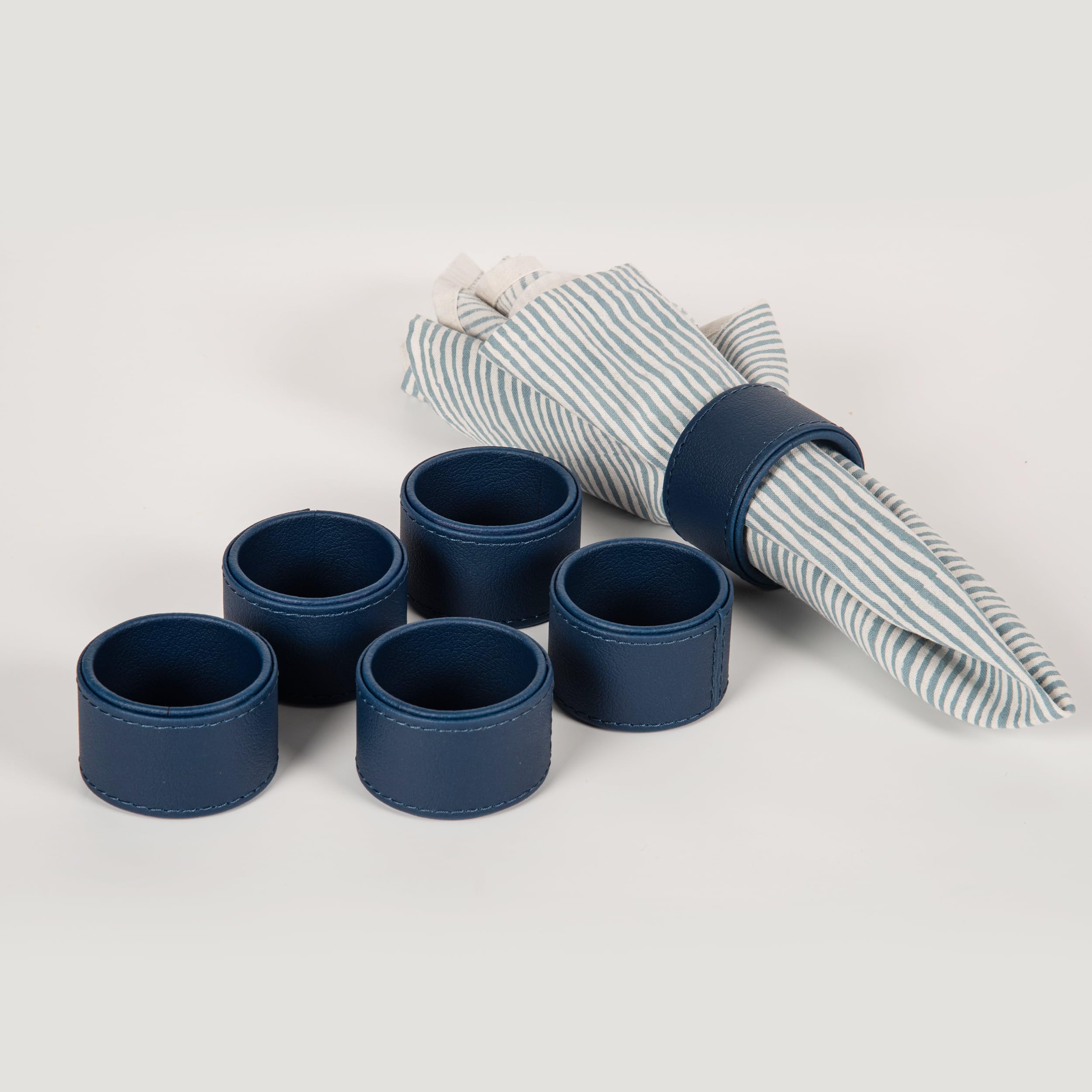 CASA BOTANICAL Hand Crafted Faux Leather Napkin Rings - Set of 6 for Table Decor, Weddings, Dinner Parties, Decorations Orange (Blue) 2
