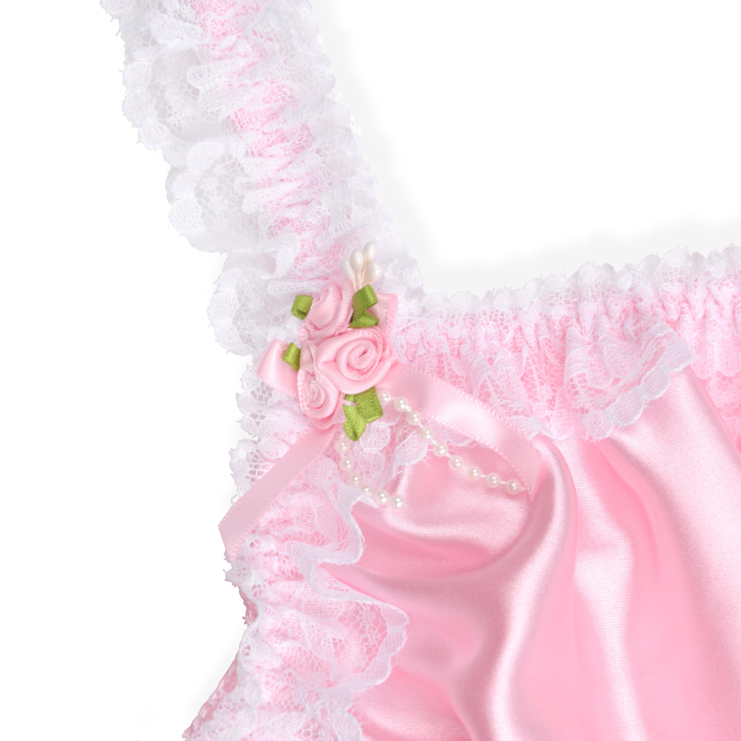 Satini Lingerie Raso Sissy Babydoll Stile Increspature Pizzo Sottogonna Pigiameria