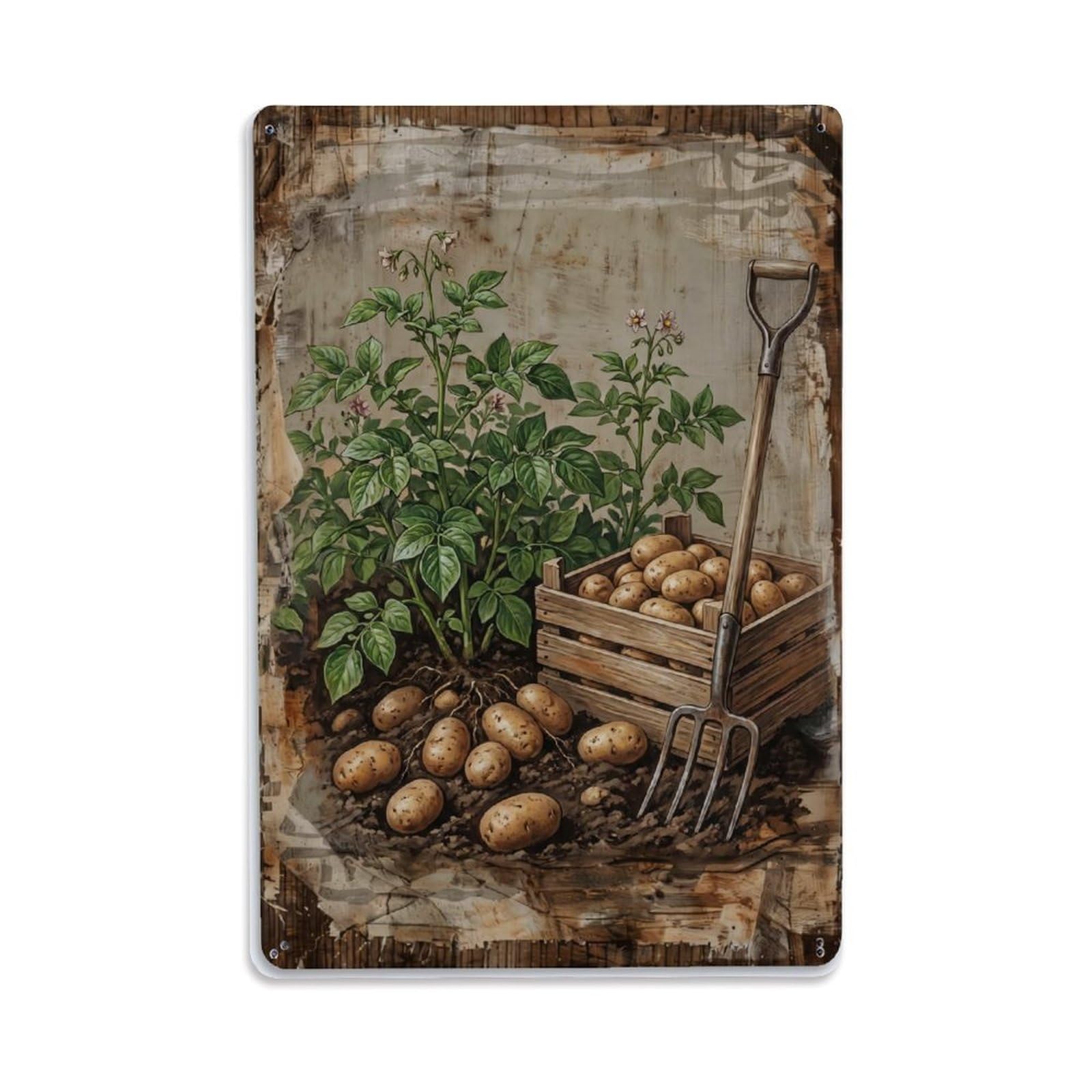 Potato Garden Brown Root Vegetable Countryside Field Vintage Metal Tin Sign Plaque Wall Decor for Cafe, Club, Garden Metal Poster 8x12Inch
