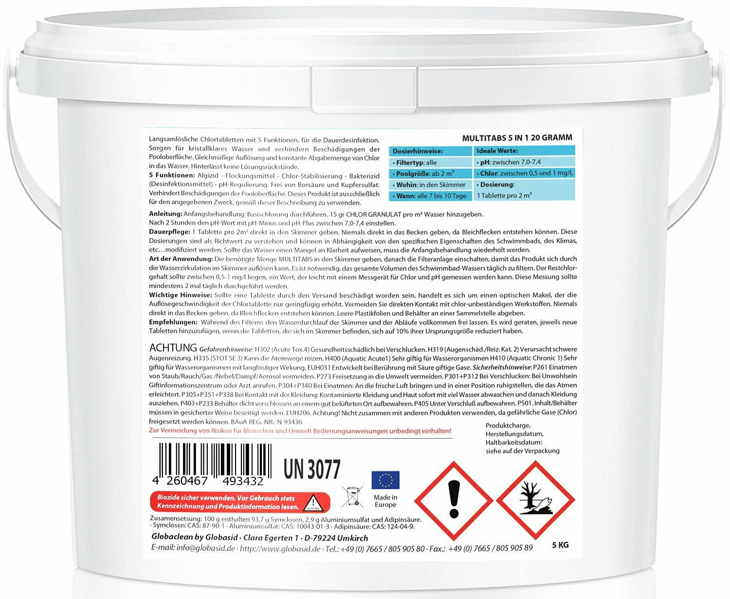 Multitabs für Pool 5 in 1 – 20g (5kg) - Hochwirksame Chlortabletten für Pool – Langzeit Chlor Tabs zur Algenbekämpfung & Flockung - Für kristallklares Wasser