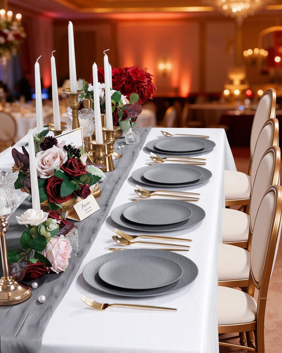 WONDERFUL 32pcs Dark Grey Plastic Plates Reusable Plates Unbreakable and Dishwasher safe Dishes Set Outdoor Plate Includes:16 Dinner 10" & 16 Dessert Plate 7.3" Suitable for Camping Outdoor Party