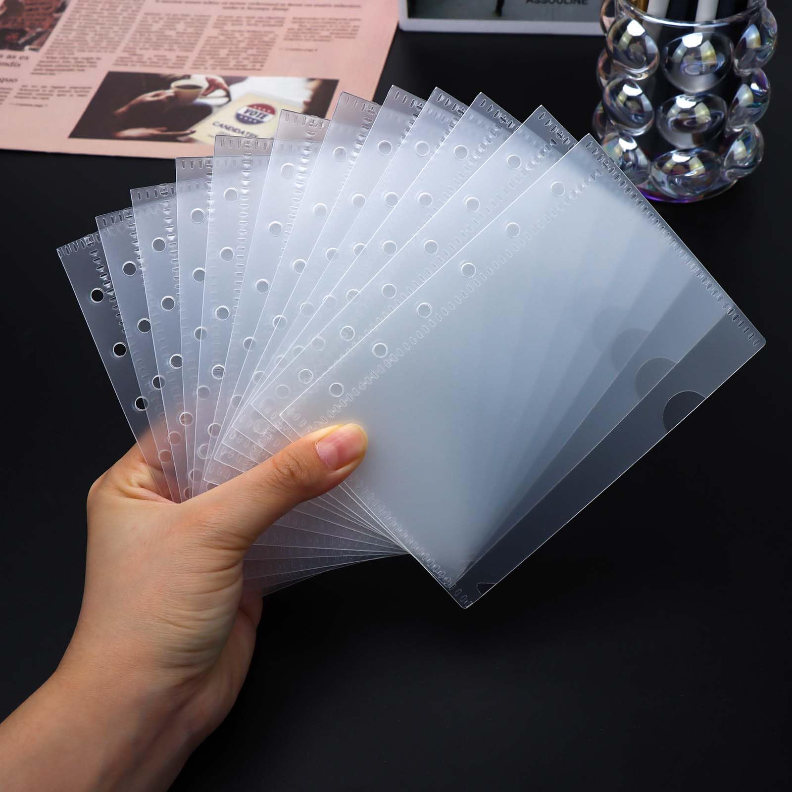 NatSumeBasics 12pcs Zipless Cash Envelopes A7 Binder Pockets Frost PP Planner Inserts Sheet Protectors for 6 Ring Binders Organizer Accessories (A7) - Image 2