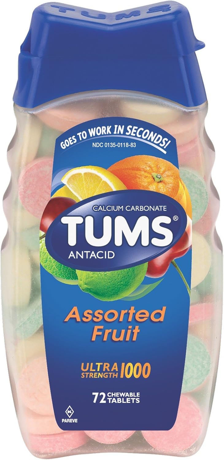 Tums Ultra 1000 Antacid Tablets, Assorted Fruit, 72-Tablets (Pack of 6)