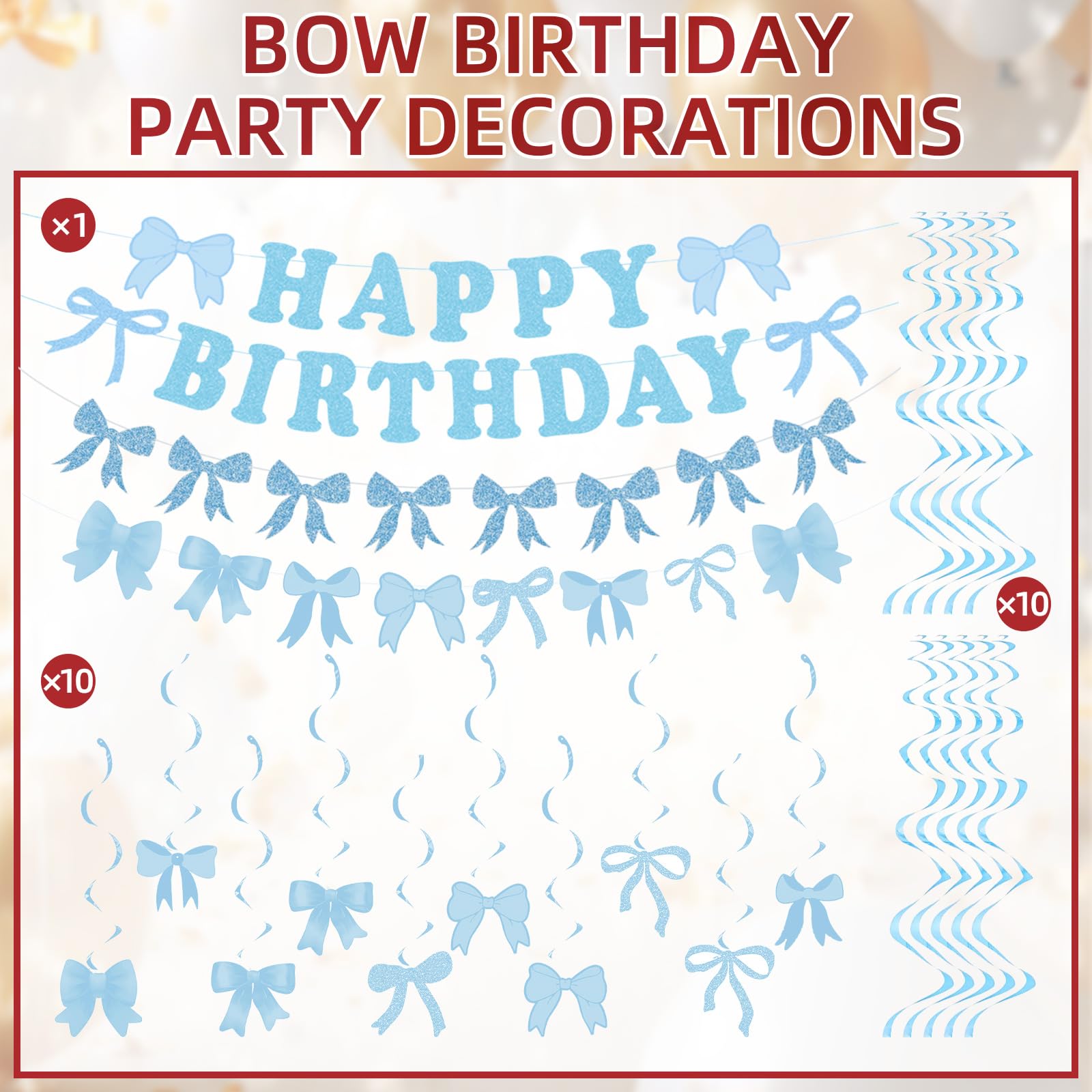 Snapklik.com : Blue Bow Birthday Party Decorations Bow Birthday Banner ...