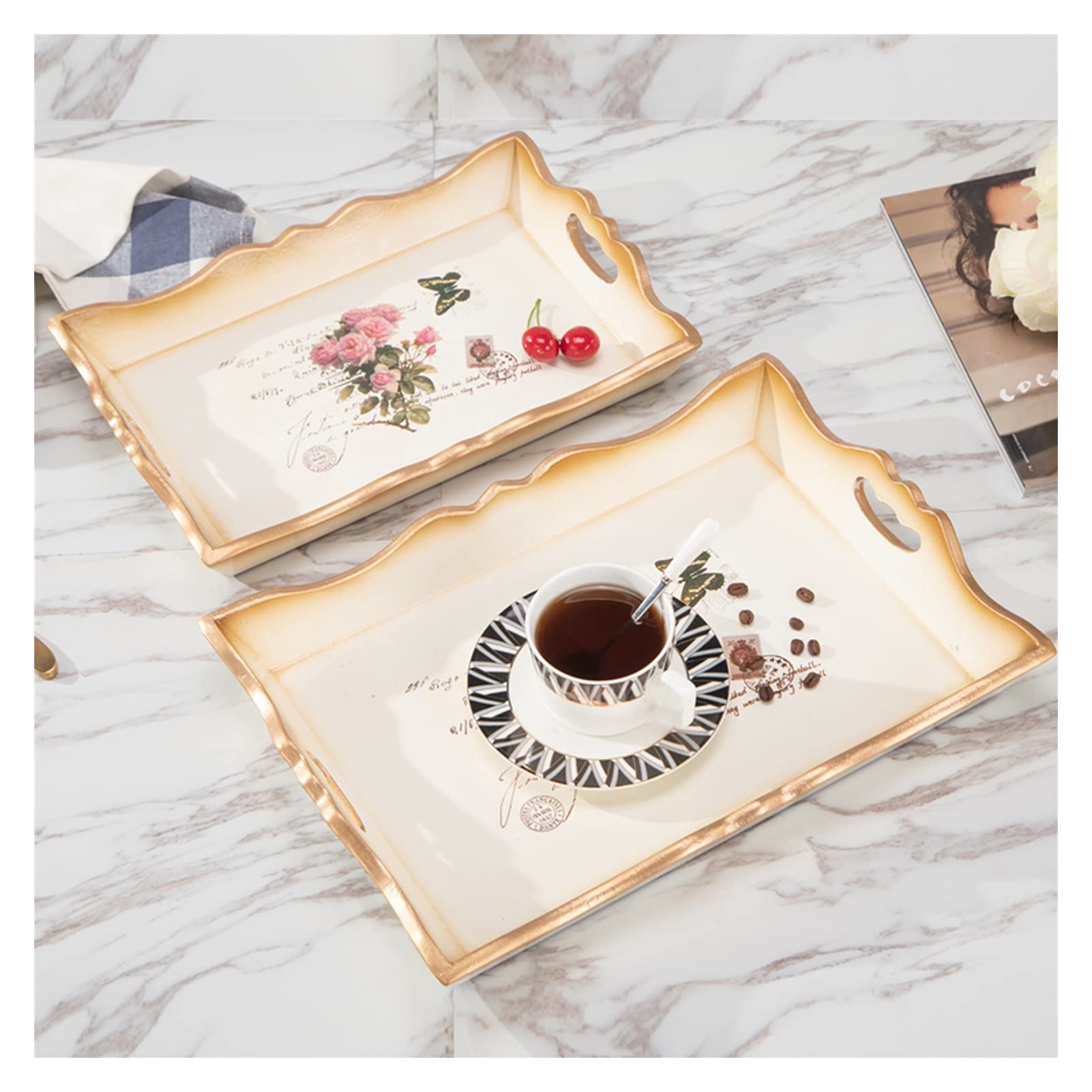 Bandeja Bandeja de porción decorativa para mesa de café Tray Decoración para el hogar bandejas de madera bandeja de madera para mesa de centro ideal para el hogar entretenido Bandeja Antideslizante