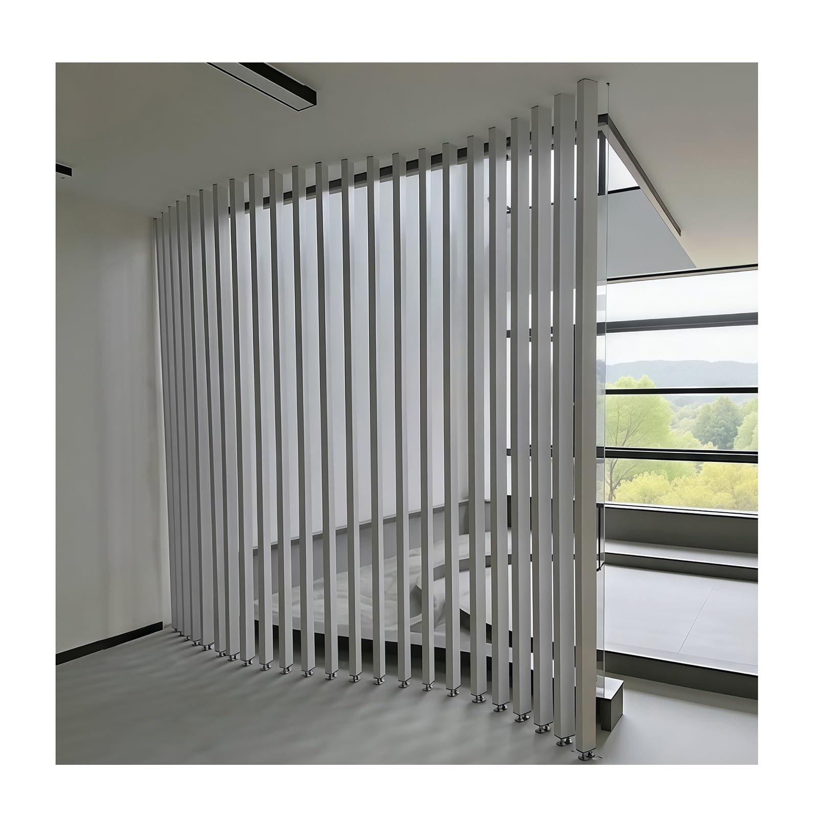 Room Divider White Wall Partition Room Divider Floor to Ceiling，Wall Partition Floor to Ceiling Metal Slats，for Rooms Decor Adjustable Heigh(4 root,140cm/55.1in/4.59ft)