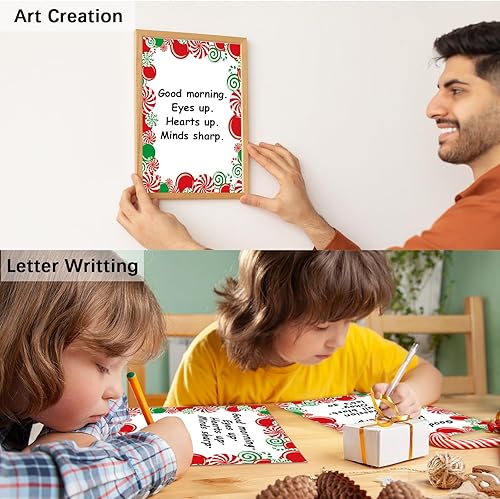 Miniatura 6 de Qyeahkj 100 hojas de papel de papelería de Navidad de 8.5 x 11 pulgadas, papel de impresora de papel de membrete de caramelo de Navidad, papel de