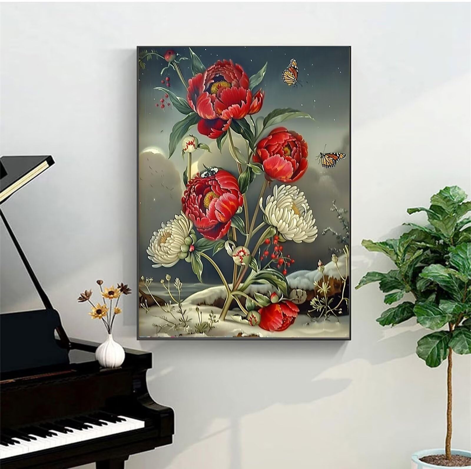 Peepezo DIY Malen nach Zahlen Erwachsene Blumen Erwachsene Malen nach Zahlen Kits auf Leinwand Dramatisch Malen nach Zahlen Kunsthandwerk Geschenk für Home Wall Deco 60x80cm (mit Rahmen)
