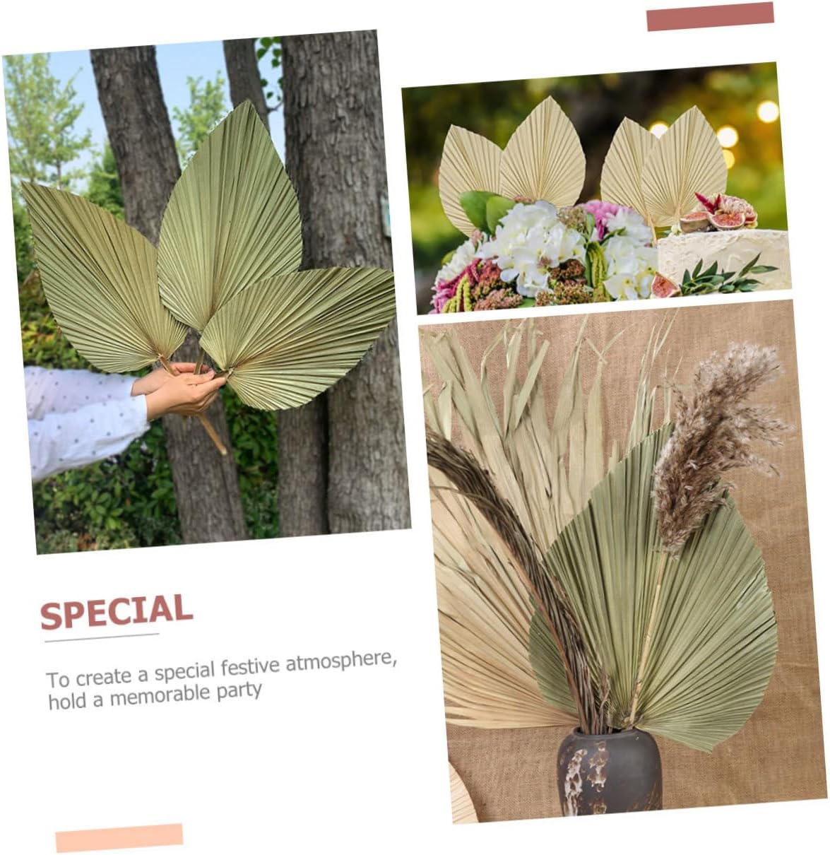4pcs Palm Leaf Decoration Leaves Stems Decorations Dried Greenery Garland Faux Party Tropical Decor Hanging Luau Green Leaf Decoration Aesthetic Fake Toppers Garden Wooden