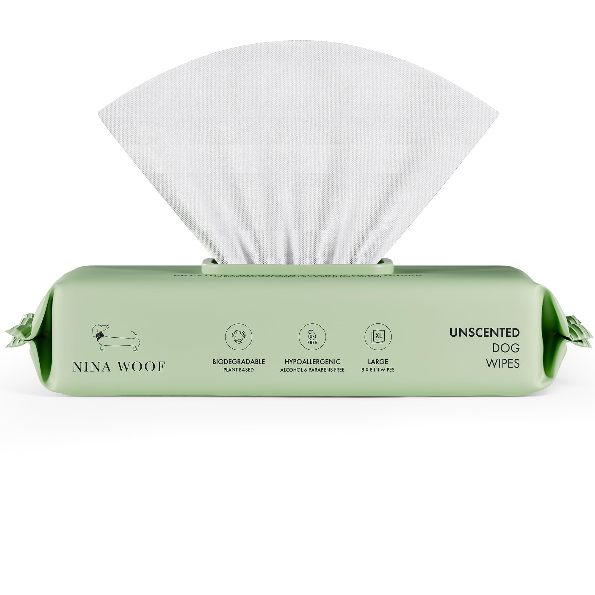 Nina Woof Dog Wipes – Fragrance-Free, Alcohol-Free, Hypoallergenic Pet Grooming Wipes with Aloe Vera, Biodegradable, for Dogs & Cats: Paws, Face, Ears & Butt – (70 Count)