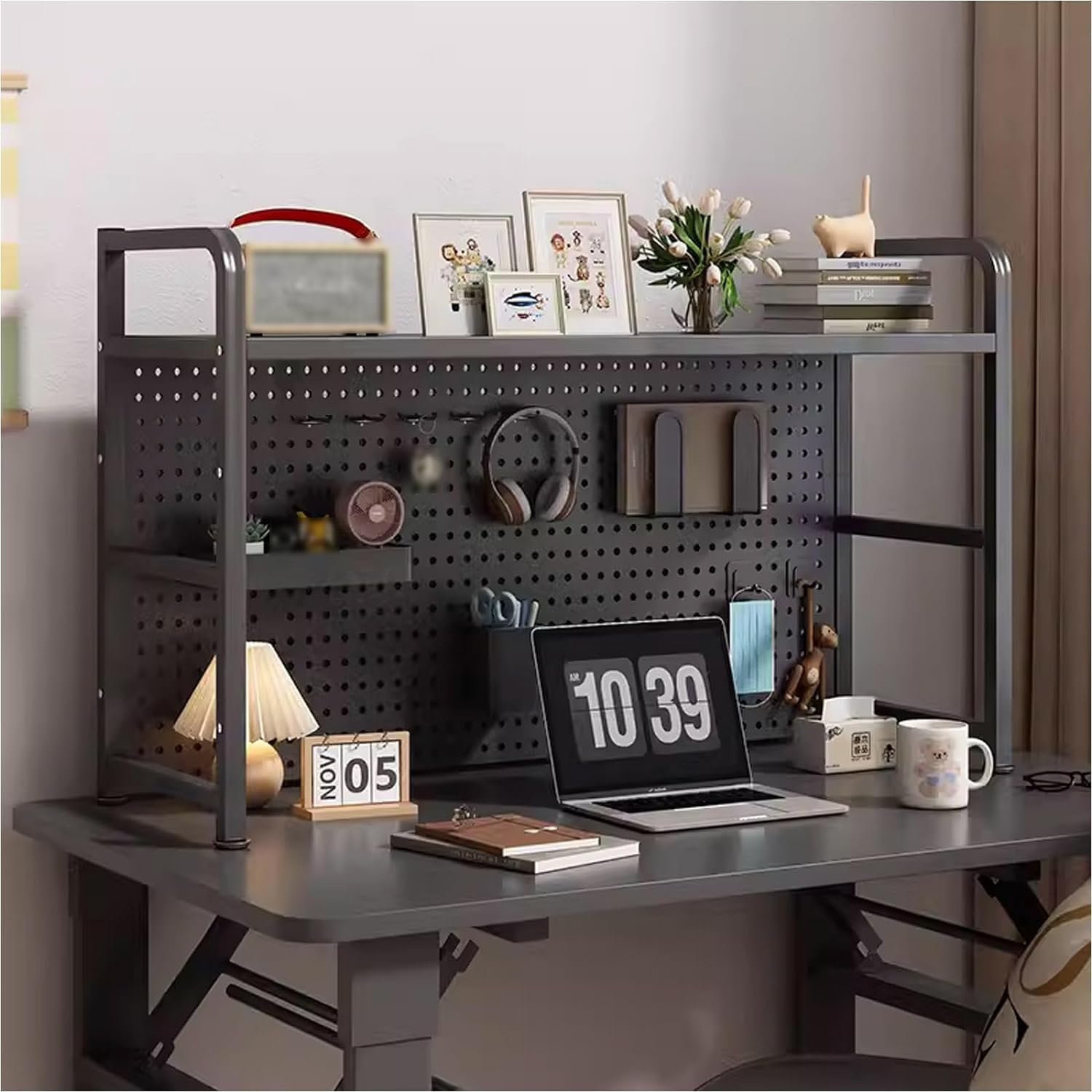 Metalowy regał na książki z perforowaną deską, 2/3-poziomowa półka ekspozycyjna Hh do domowego biura i akademika, pogrubiona stal, nizer, czarny, 95 x 20 x 68 cm
