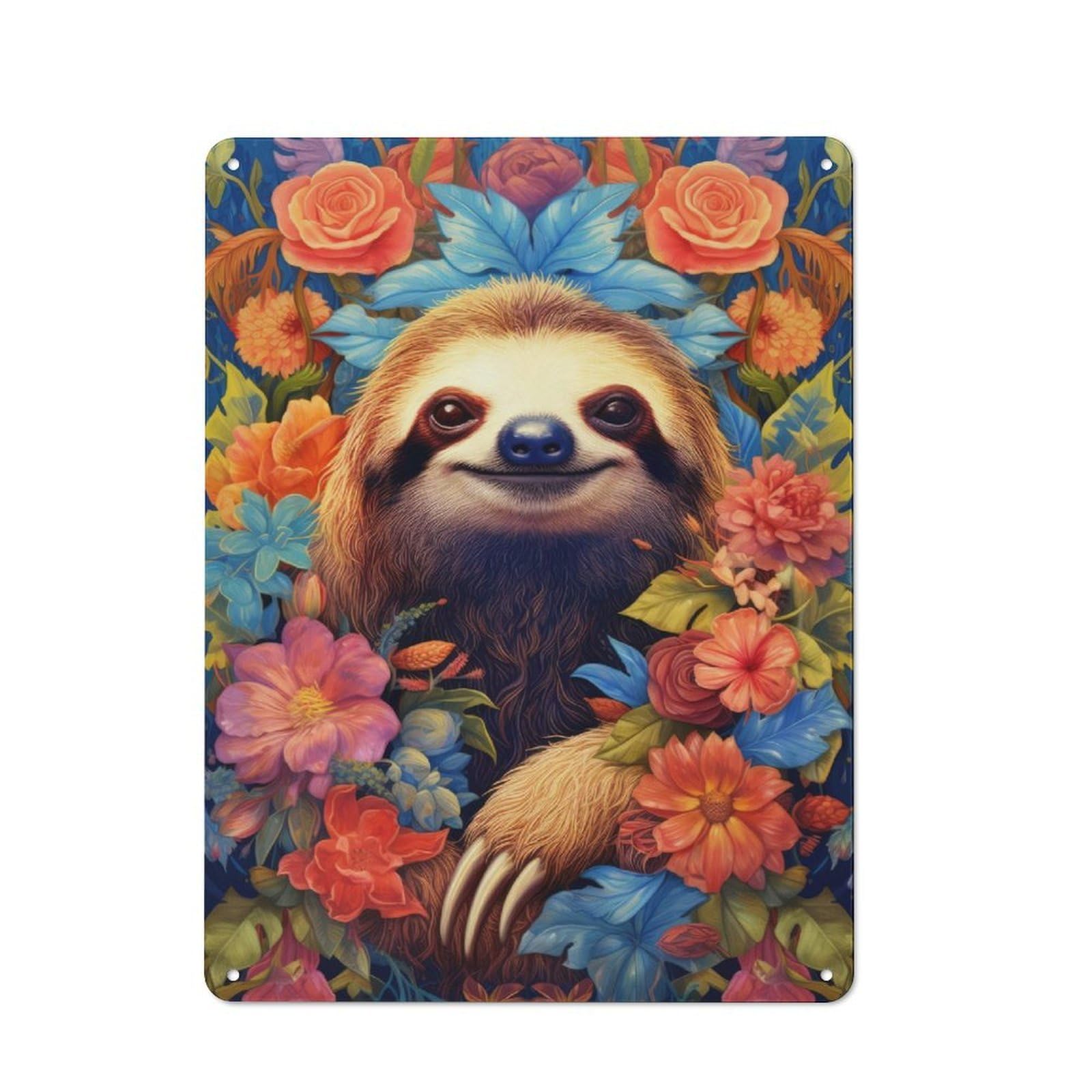 Junmoney Sloth Flower Portrait Tin Wall Plaque 40X30cm With For Man Cave Or Games Room, For Garage, Workshop And Man Cave Decoration