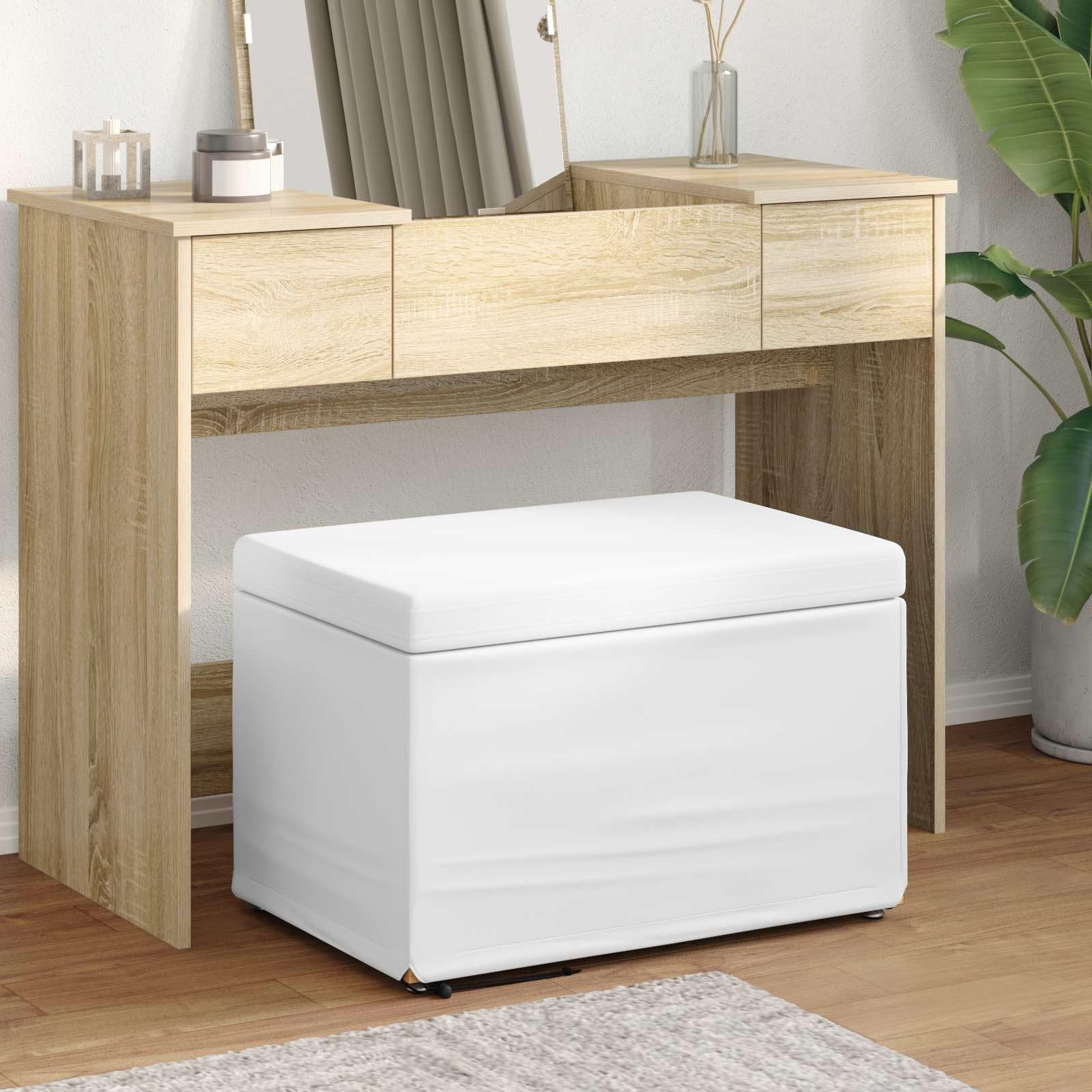 Tabouret blanc 61x41x40 cm en cuir synthétique et bois pour cuisine