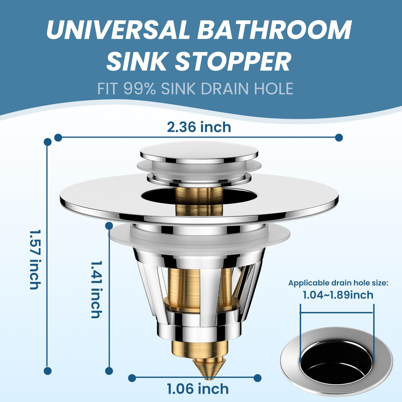 Colador de drenaje universal 2 en 1 para fregadero de baño, filtro de drenaje desplegable con cesta de filtro extraíble de acero inoxidable antiobstrucción, tapón de drenaje de baño para agujeros de