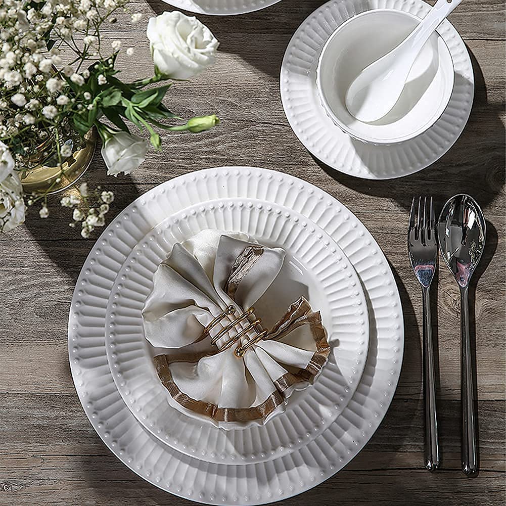 Abendessen Set für Familie Party Hotel Restaurant 19 Pcs Geschirr Sets Porzellan Geschirr Set mit Platten und Schüsseln Weiß Keramik Abendessen Set Mikrowelle，
