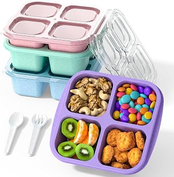 At t rmal k Kaplar  4l  Paket, 4 B lmeli Yemek Haz rlama Kaplar  Yeniden Kullan labilir,  ocuklar ve Yeti kinler i in At t rmal k Kutusu Konteyner, Okul,  , Seyahat i in G da Saklama