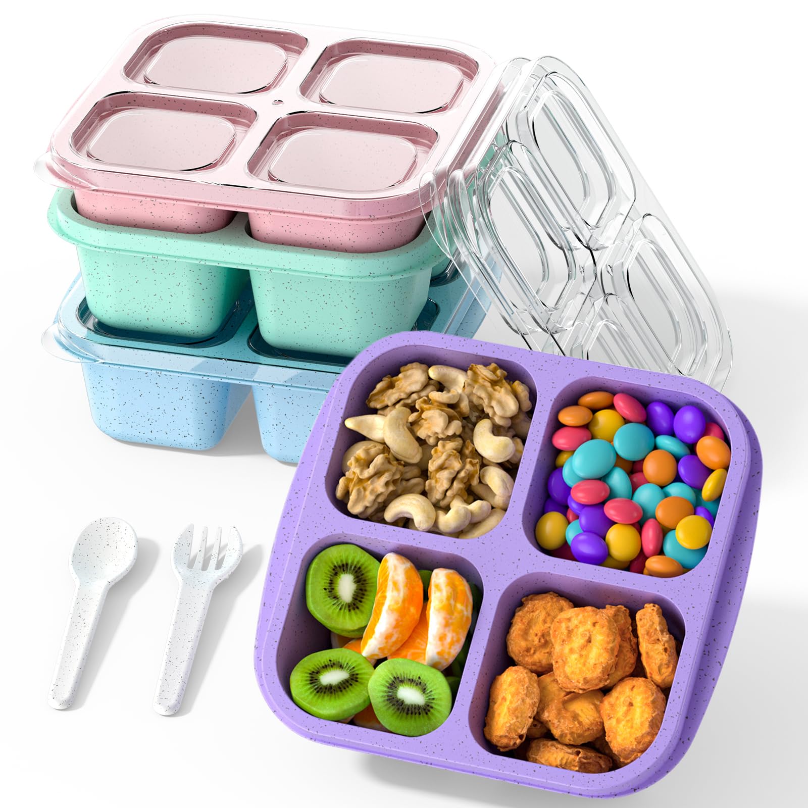 Bento Snack Containers(4 Pack), 4-Compartment Meal Prep Containers Reusable, Snackle Box Container for Kids and Adults,Divided Lunchable Container Food Storage Containers for School, Work, Travel