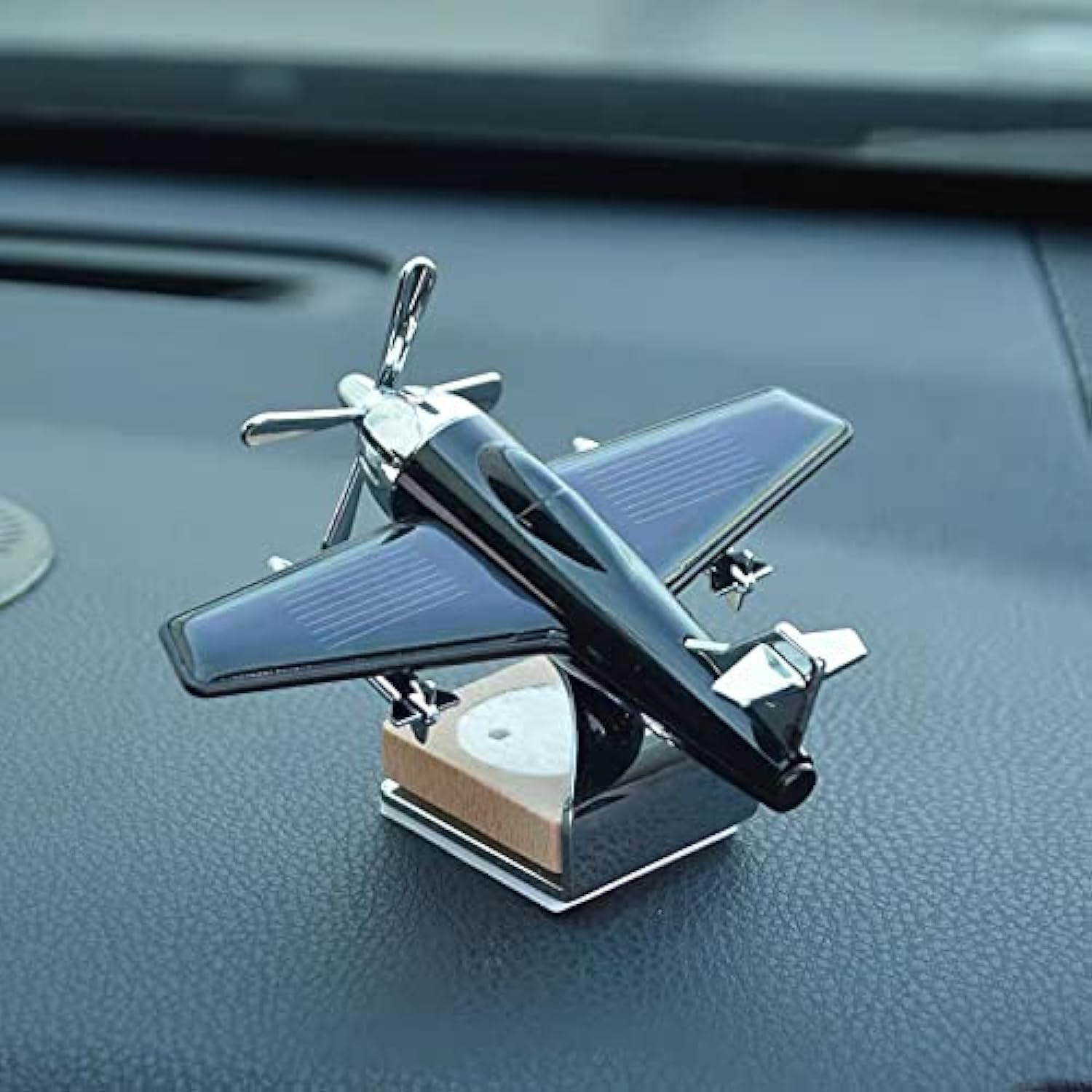 AutoBizarre Black Aeroplane Aircraft Shaped Solar Powered Rotating Fan Car Drop Air Freshener Car Dashboard Accessory for Car Interior Decoration for All Cars, Pack of 1
