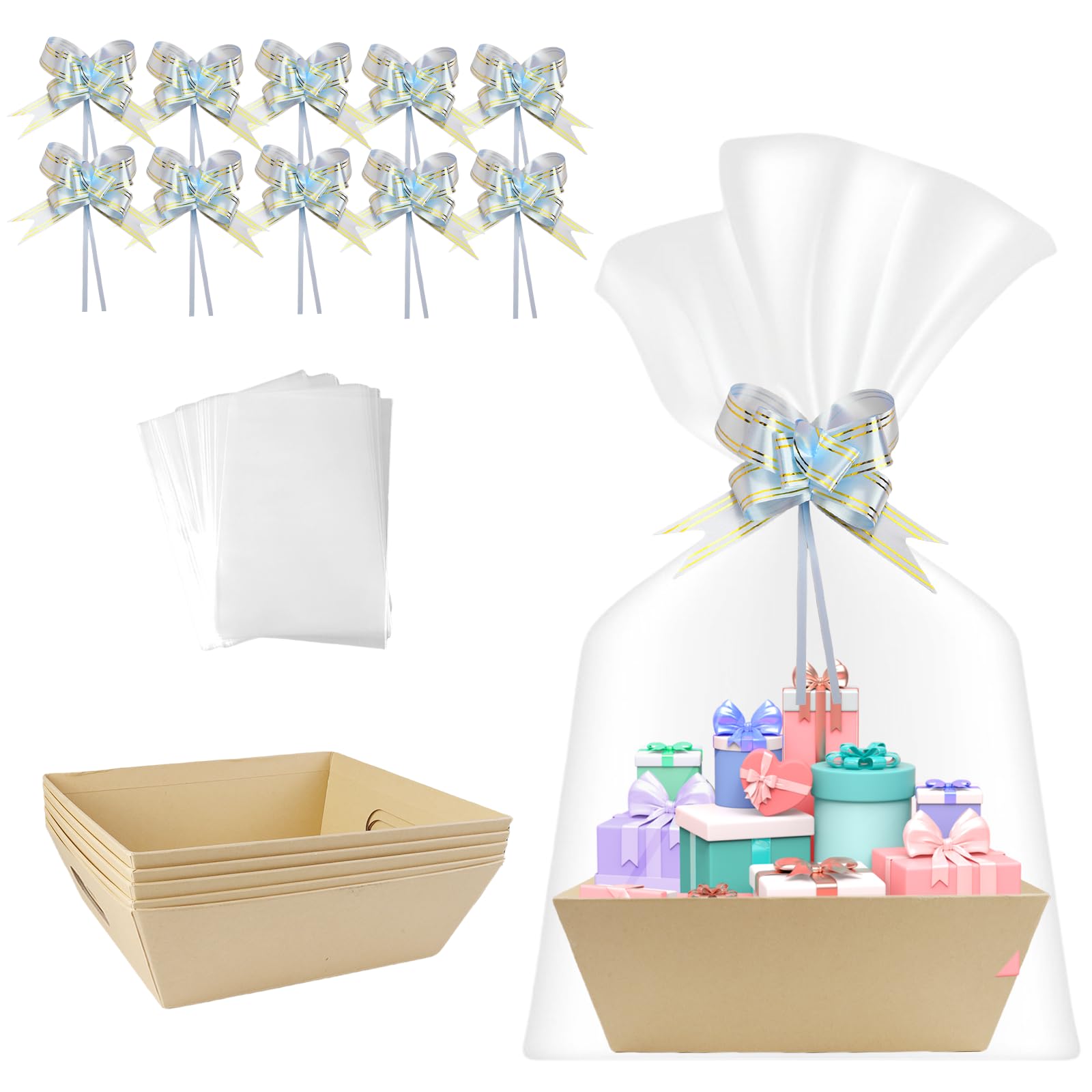 Cesti regalo vuoti, per regali, in corda di cotone, con fiocchi e borse, cesto regalo per baby shower, lauree, compleanni, inaugurazione della casa (38 x 23 x 14 cm) (1 pezzo