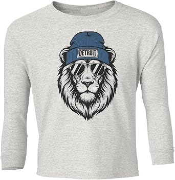 Detroit Fans Inspired -Lion Beanie and Shades Design Youth Long Sleeve T-Shirt