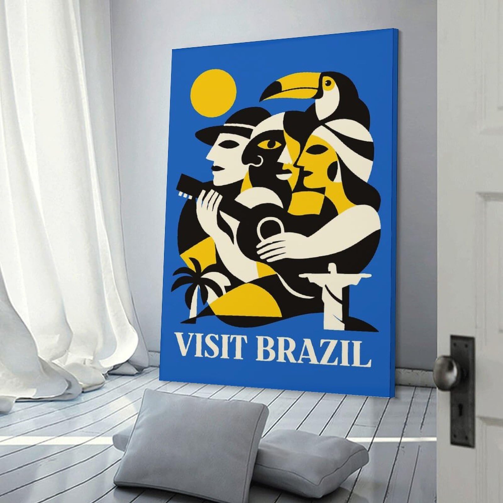 Junmoney Hanging Wall Art Visit Brazil Travel, 20x30inch(50x75cm), for Small Homes, Bedrooms Or Open Spaces, Wall Decor with Flexible Room Appeal