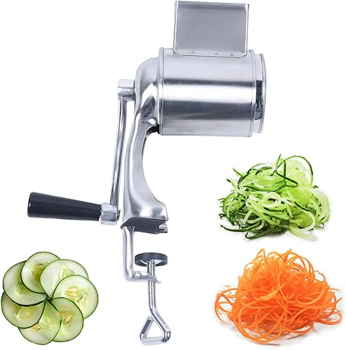 Miniatura 9 de Rallador giratorio de acero inoxidable 5 en 1, rallador de cocina, cortador de verduras, molinos de alimentos con 5 tambores inoxidables, para el