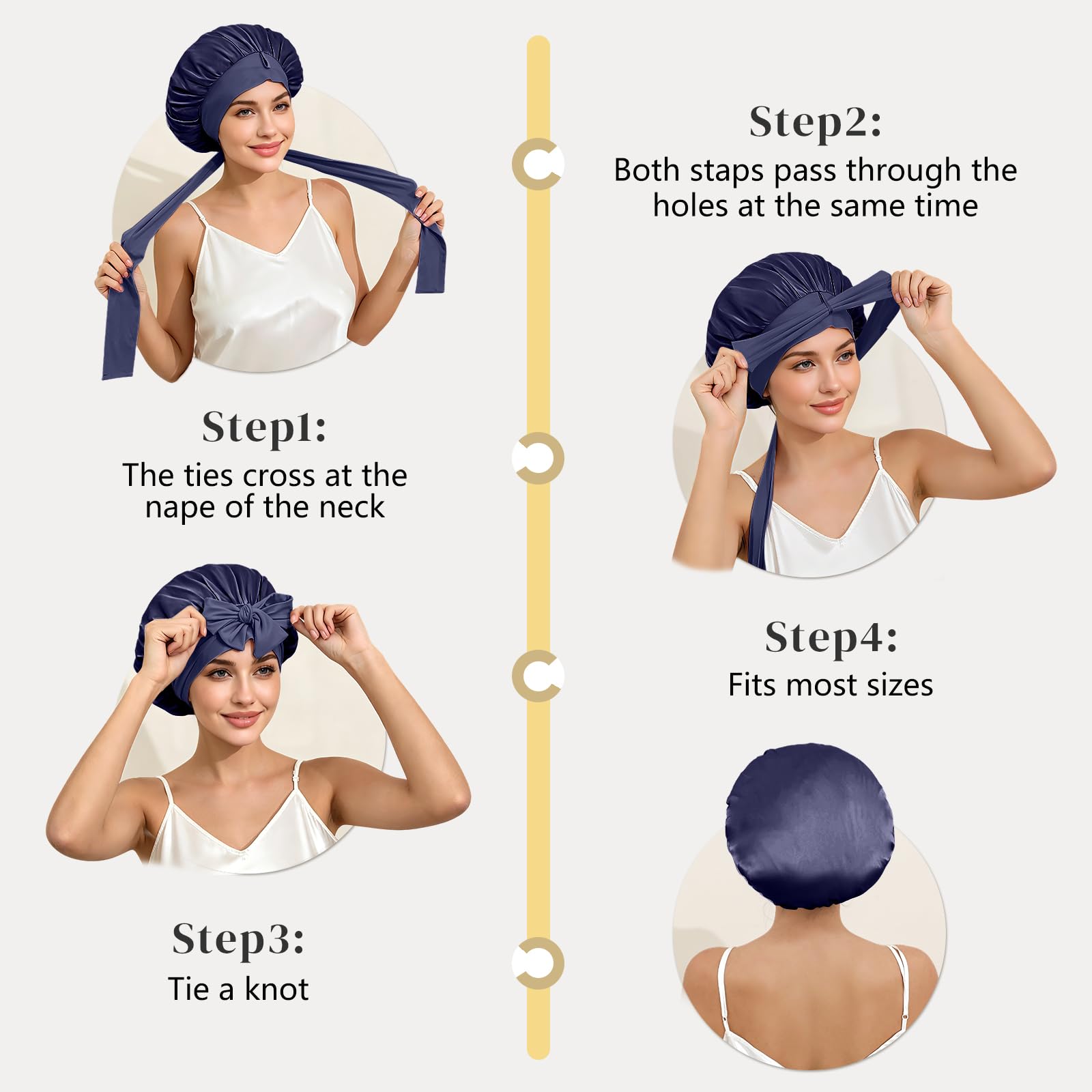 ZIMASILK Cuffia in 100% seta di gelso per donne che dormono capelli lunghi a doppio strato di seta avvolgente con fascia per legare la testa