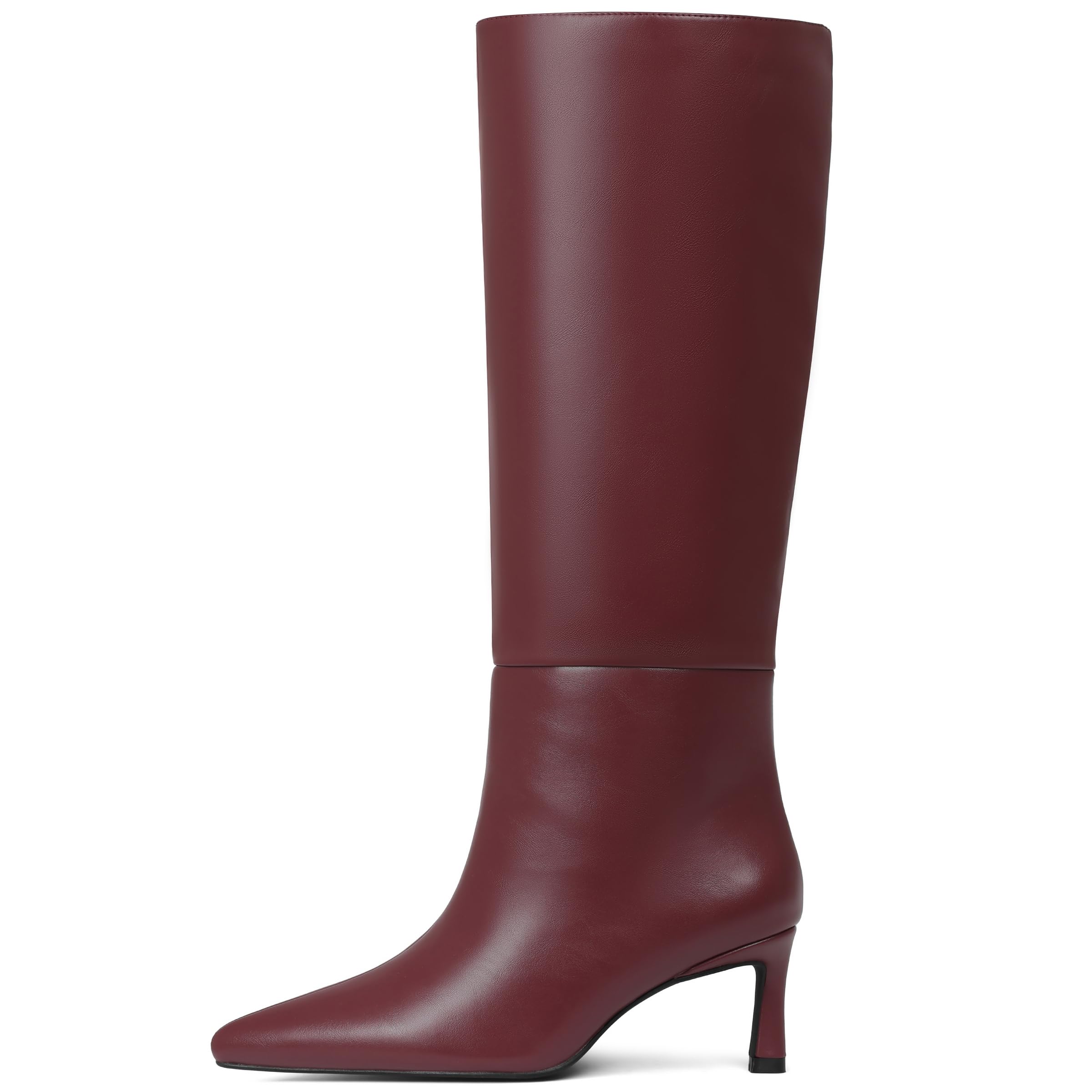 Attiposh Knee High Boots Womens Wide Calf Kitten Heel Tall Boots Pointed Toe Suede Long Boots Trendy Dress Leather Low Heel High Boots Pull On