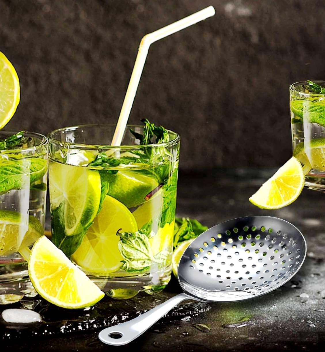 Julep Colador de cóctel, colador de barra, colador de cóctel para bebidas, acero inoxidable para el hogar o bar comercial (2 piezas, plateado) 3