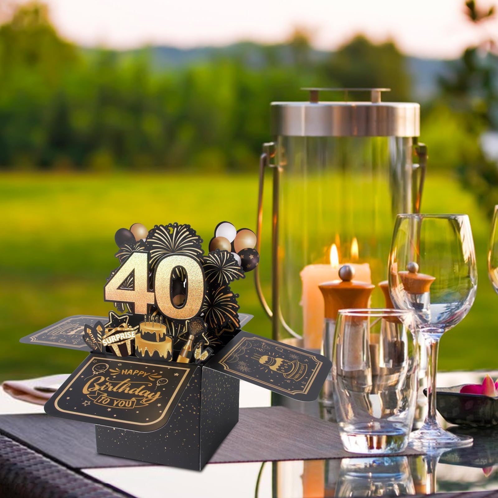 Biglietto D'auguri 3D Pop-up Per 40 Anni – Con Busta – Design Palloncini E Regali