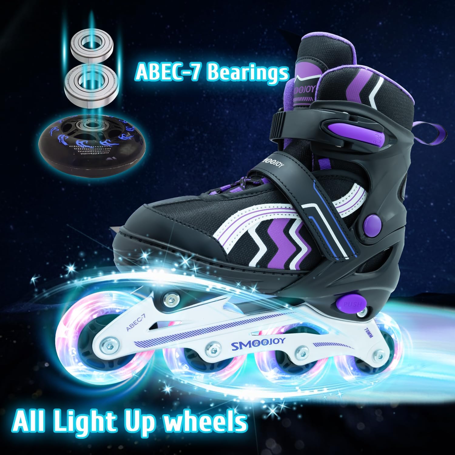 Inline Skates for Kids 4 Size Adjustable Light-Up Wheels Aluminum Frame Black Rose Red Blade Skate for Boys and Girls S, M, L Sizes, Ages 5-8, 6-12, for Beginners Indoors and Outdoors