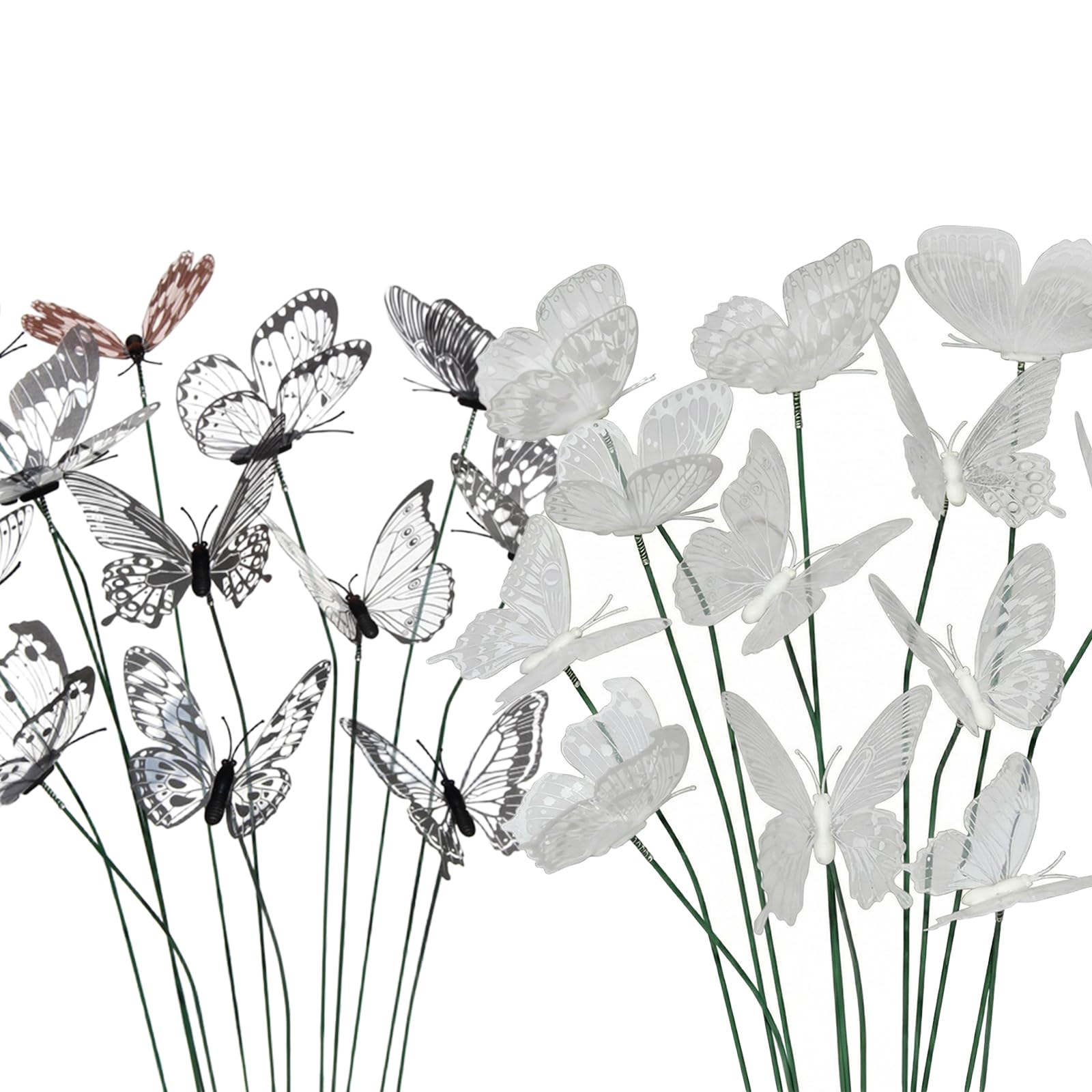 Pack de 15 Mariposas Decorativas para Jardín y Macetas, Estacas de Mariposas en Blanco y Negro para Decoración de Exterior e Interior, Adornos Realistas para Plantas y Patio