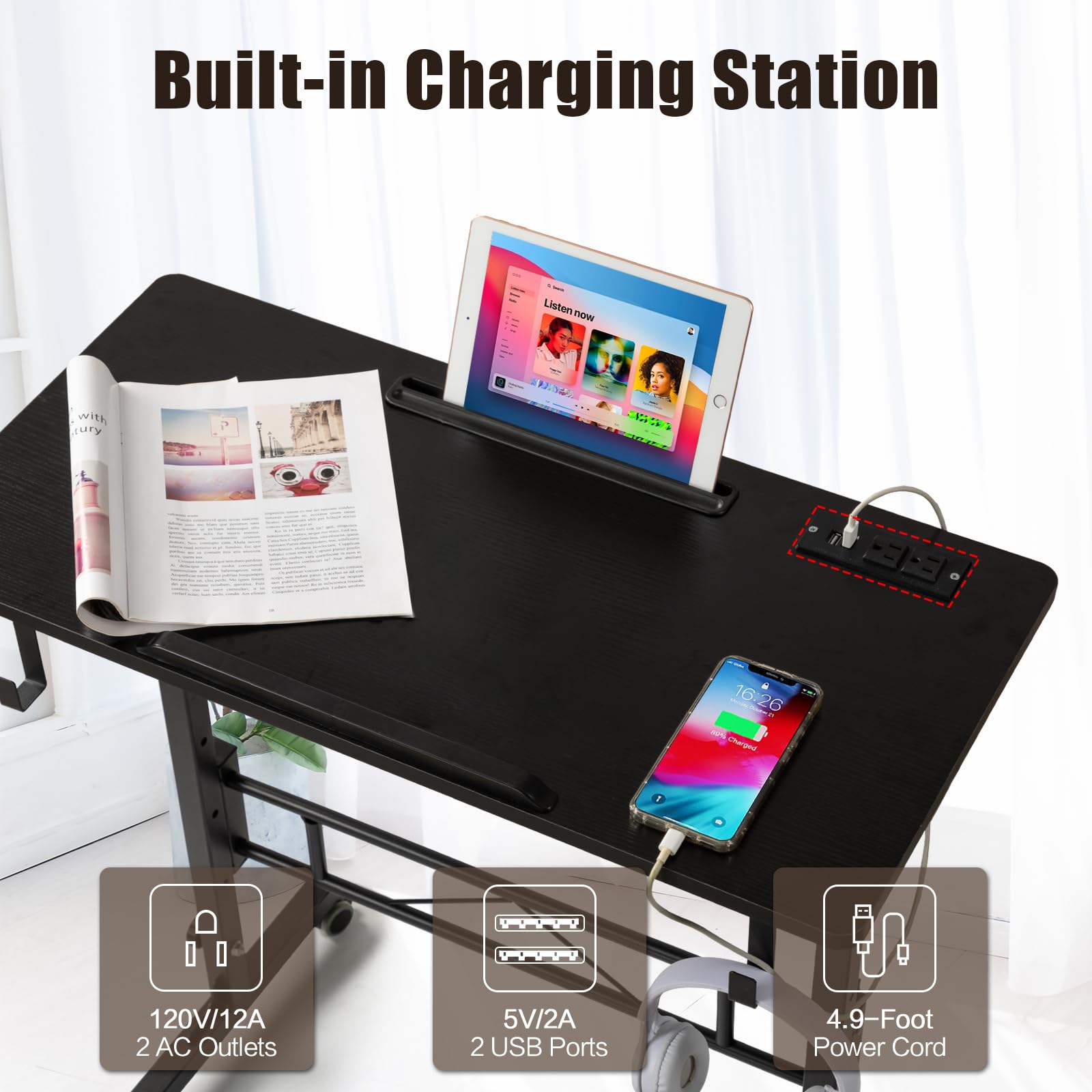 SIDUCAL Standing Desk Height Adjustable with Tiltable Tabletop Rolling Laptop Desk with Charging Station Sit Stand Portable Stand — view 5