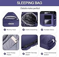 Vista 6 de Down Sleeping Bag for Adults, 0 Degree Warm Winter Mummy Lightweight Compact Outdoor Sleeping Bag for Camping Backpacking Hiking, Cold and Warm