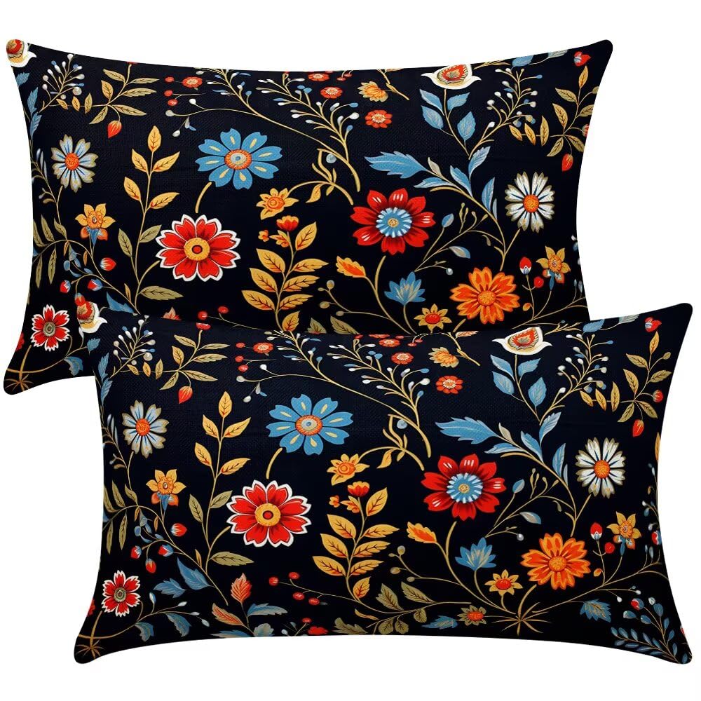 Cushion Covers 35cm x 55cm Spring Summer Cushion Cover 14 x 22 Inches Pack of 2 Throw Pillow Covers Flowers Sofa Cushions Polyester Linen Pillowcases for Couch Living Room Bedroom Home Decor -SC355