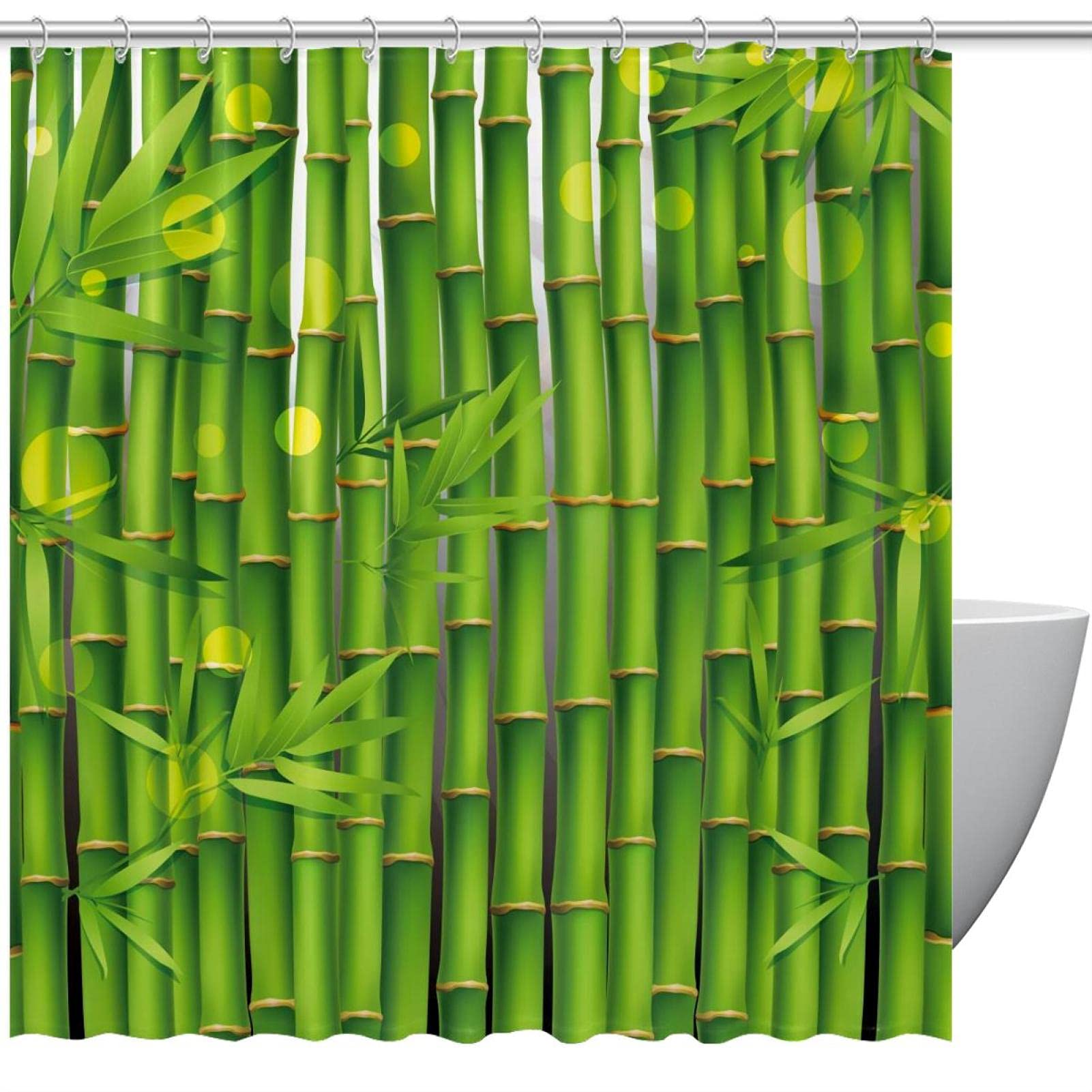Rideau de douche oriental en bambou de 183x183 cm pour salle de bain zen avec crochets