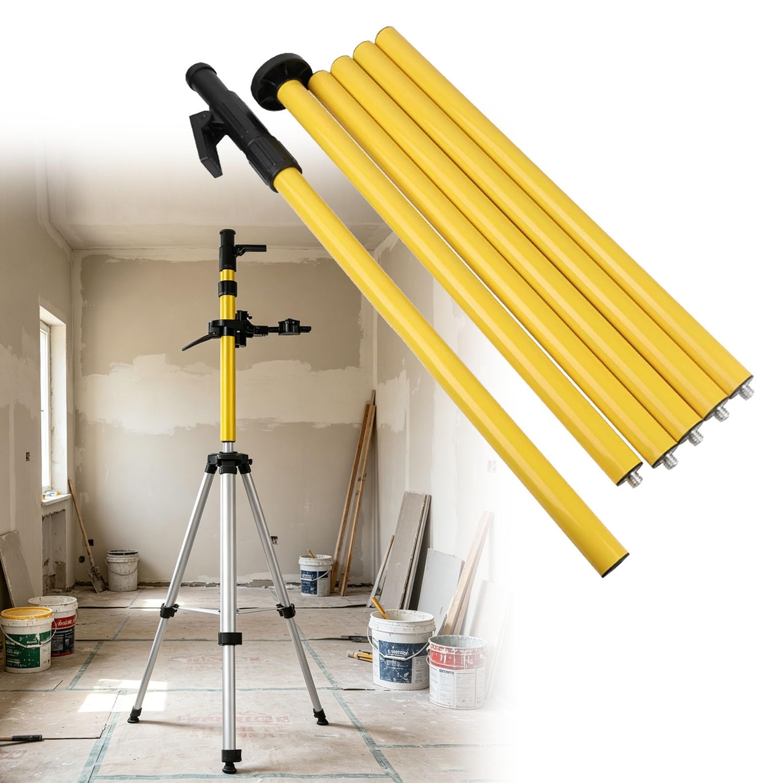 Rotating Laser Level Tripod Stand with Multi-Function Fine-Tuning Pan-Tilt Head, Laser Leveling Mounting Pole/Grade Rod, Spirit Level Support Column System(4.8m/15.7ft)
