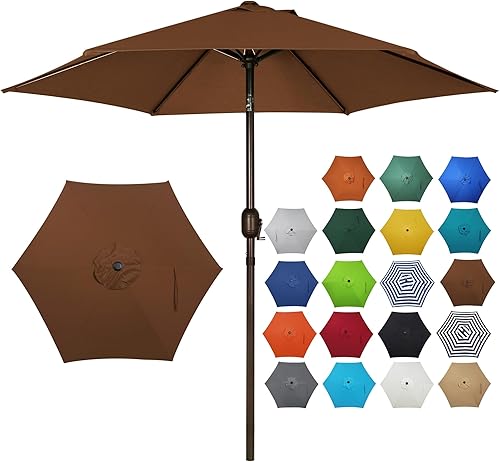 Miniatura 27 de Blissun - Sombrilla de patio de 7.5 pies, sombrilla de jardín, sombrilla de mercado al aire libre con botón de inclinación y manivela (azul y blanco)