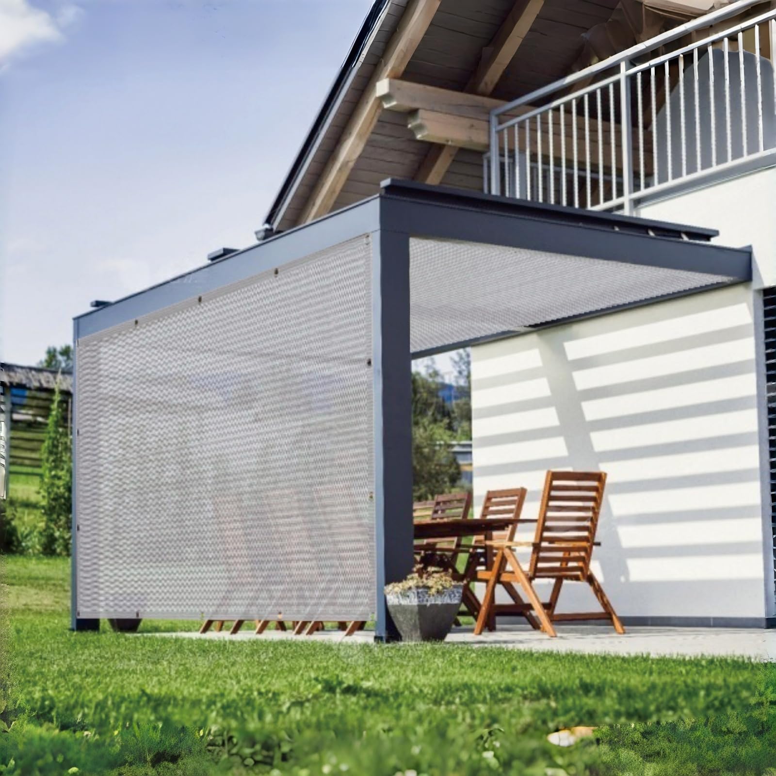 Voile d'ombrage rectangulaire 115x275 gris clair en HDPE respirant pour balcon