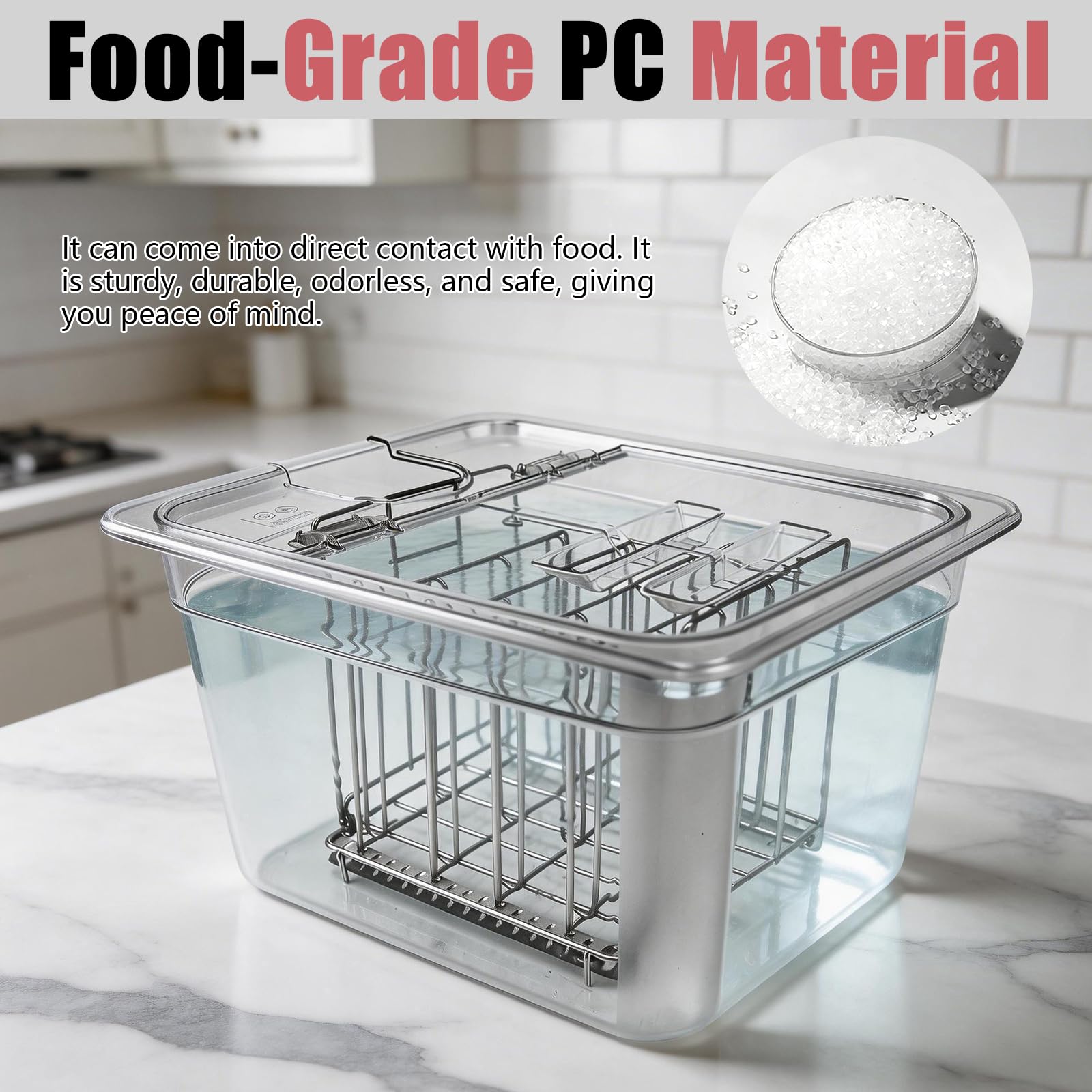 Sous Vide Behälter, 11L Upgrade mit Klappdeckel und Edelstahl-Rack 32,5×26,5×20 cm für Meisten Sous Vide Garer Multifunktionaler Transparenter Behälter Geeignet zum Kochen von Fisch und Fleisch