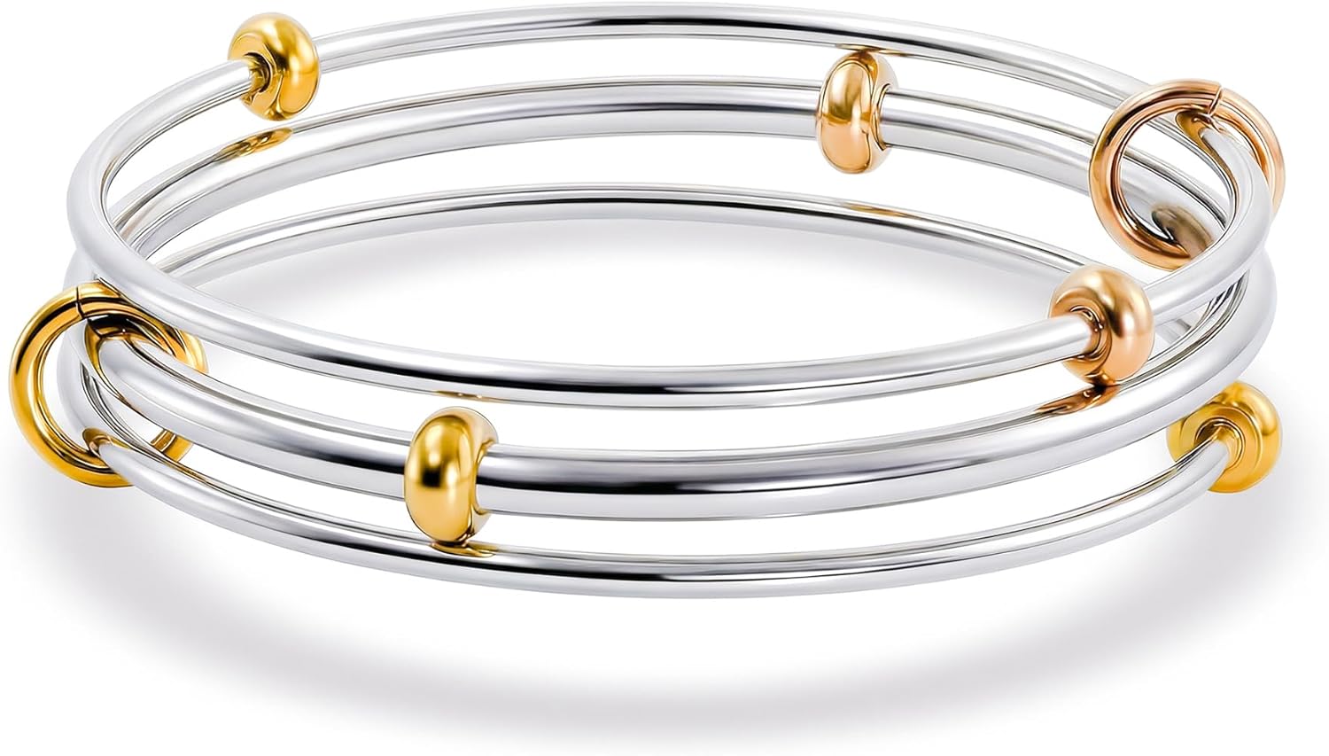 Musishiyu Gold Bracelets for Women Stacking Bangle - 18K Mixed Metal Tri-Color Rolling Interlocking Bands, Cubic Zirconia Fidget Anxiety Jewelry, Valentine's Galentine's Day Gifts
