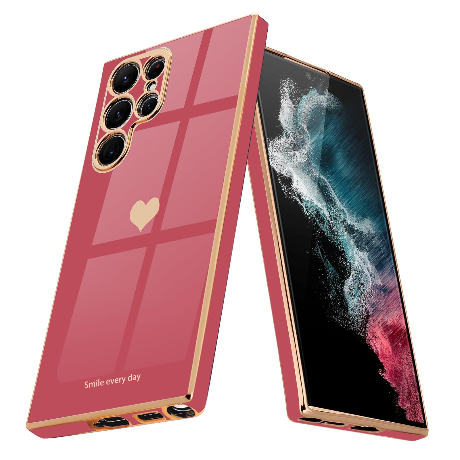 Teageo Kompatibel mit Samsung, Süße Herzmuster Mädchen Handyhülle Luxuriös Galvanisierte Glitzer Weich TPU Kameraschutz Kratzfest Stoßfest Schutzhülle für Samsung